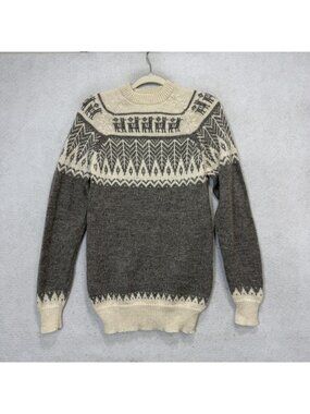 ASY Design Sweater Womens Small Gray Alpaca Wool Fair Isle Llama Knit Pullover
